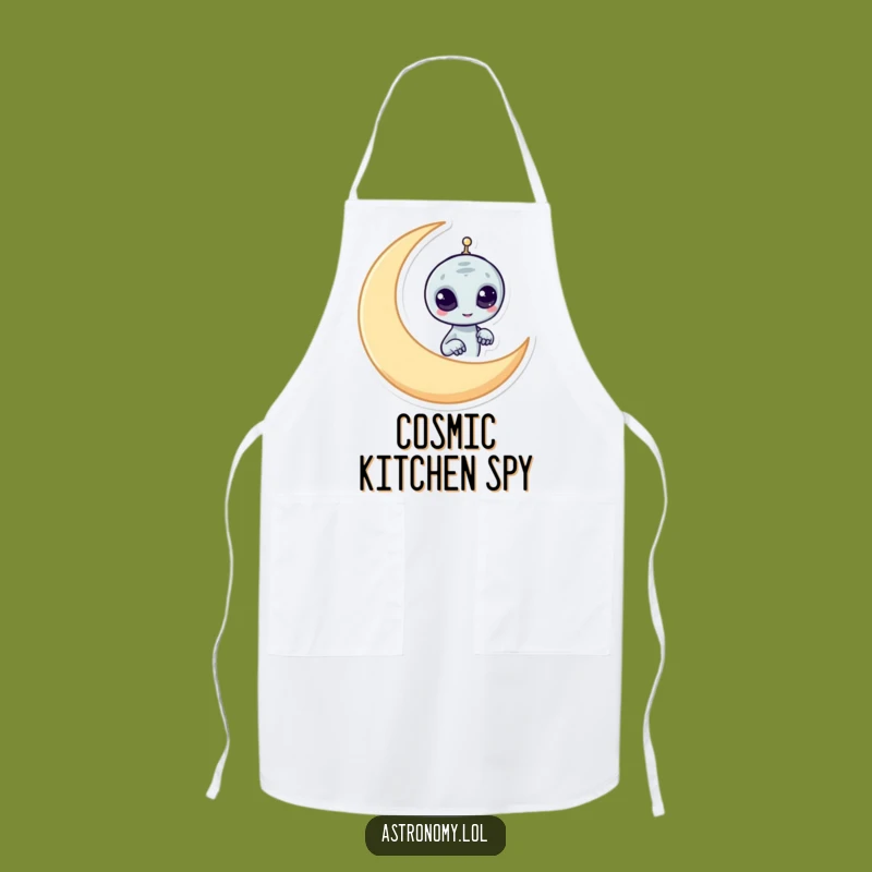 Funny Alien Apron: Mischievous Moon Peeker Chef Kitchen Gift