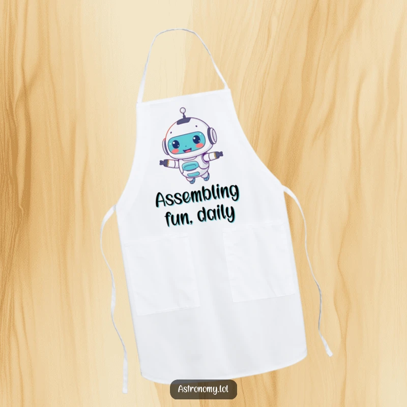 Funny apron featuring a smiling robot companion ready to assist in the kitchen, adding a touch of AI humor to cooking.