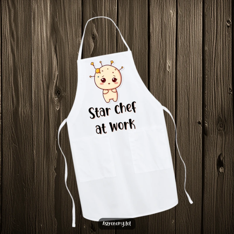 Funny constellation apron with a curious character humorously forming a shape, ideal for a fun-loving chef.