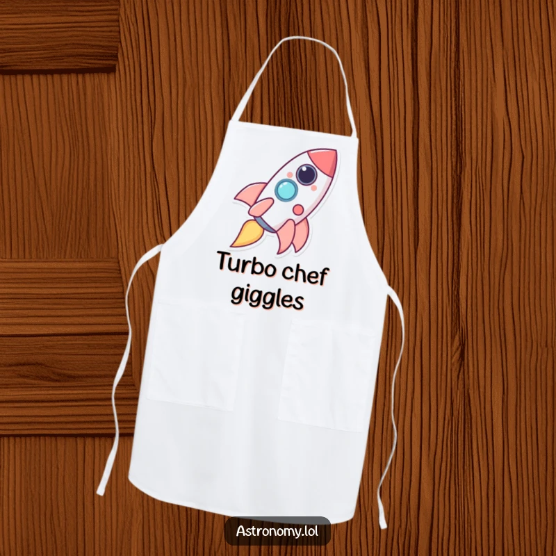 Funny happy rocket ship character leaving a trail of giggles, adding humor to cooking tasks.