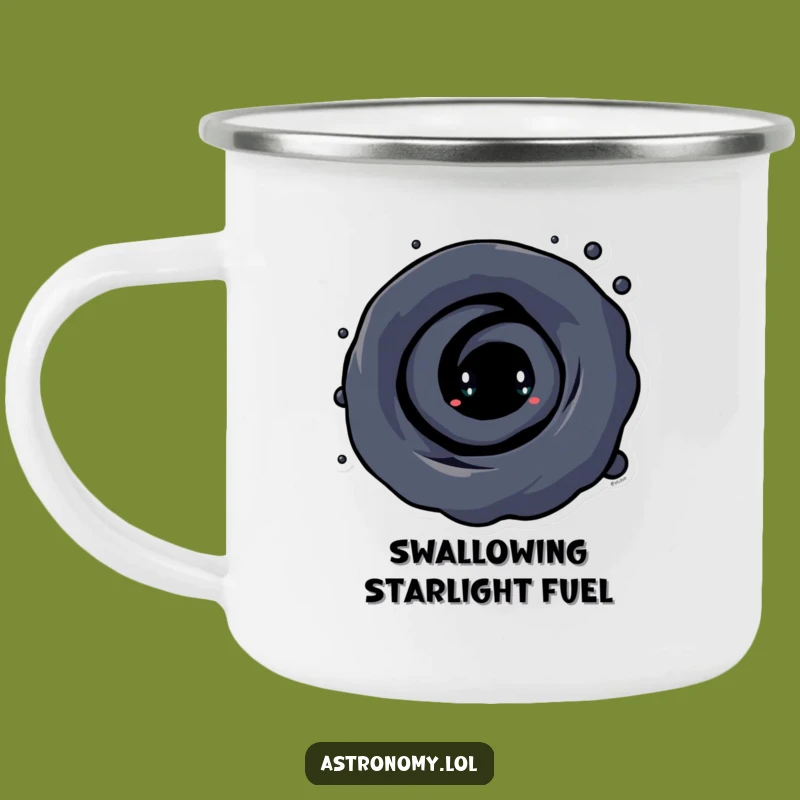 Funny Black Hole Camping Mug: Vortex Character, Durable Outdoor Humor Gift