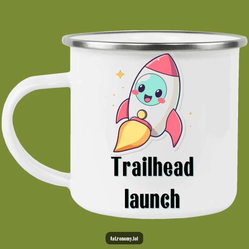 Funny Cheerful Rocket Camping Mug: Blasting Off Outdoor Gift