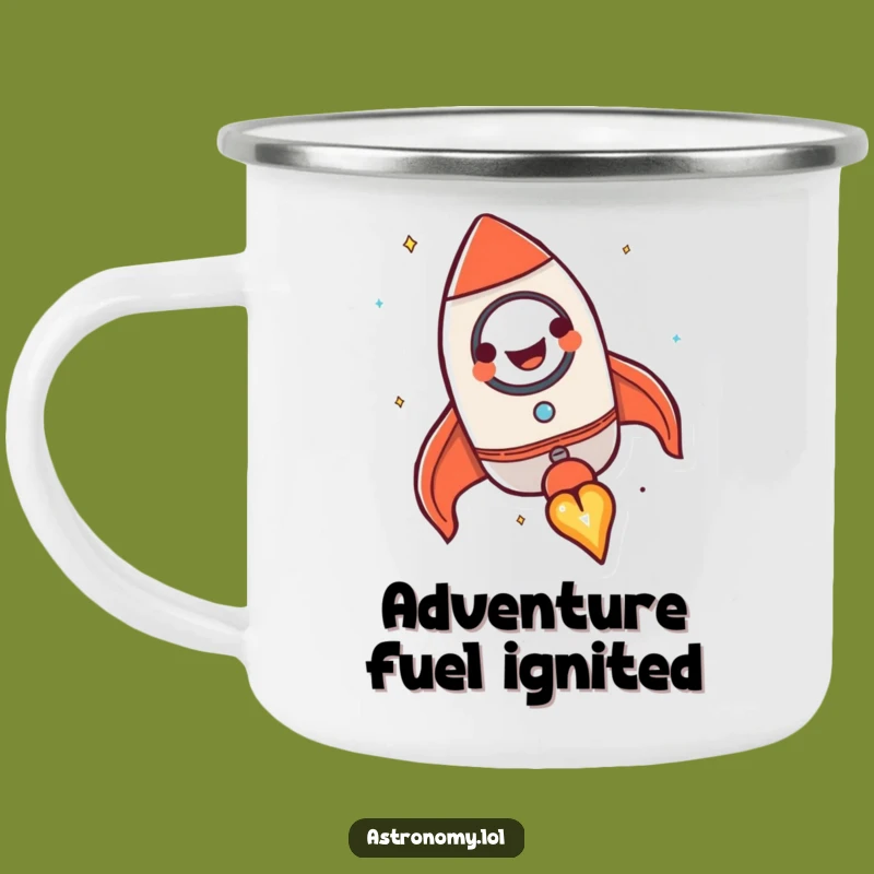 Funny Rocket Ship Camping Mug: Happy Blasting Off Drinkware Gift