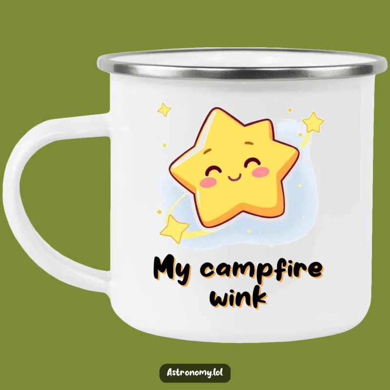 Funny Star Camping Mug: Winking Galaxy Character, Durable Outdoor Cheer Gift
