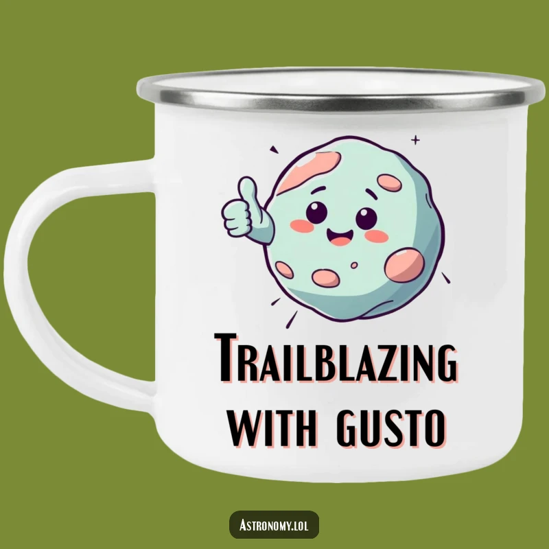 Funny Asteroid Camping Mug: Thumbs Up for Adventures, Bouncing Space Rock, Great Gift