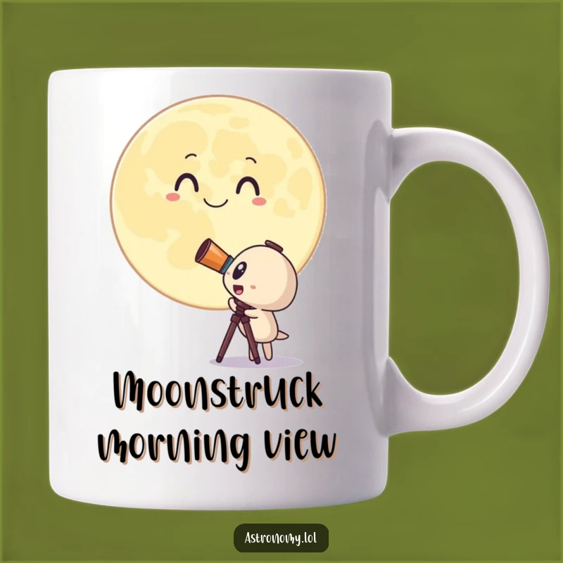 Funny Telescope Mug: Surprised Character & Smiling Moon, Perfect Celestial Gift