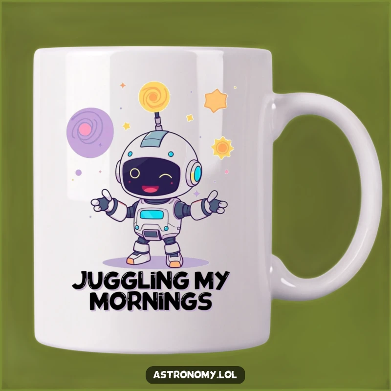 Funny Giggling Robot Juggling Galaxies Mug Cosmic Gift