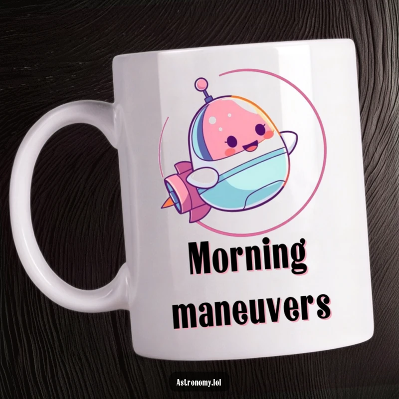 Funny Mug: A Cheerful Spaceship Character Joyfully Doing a Loop-de-Loop, conveying speed and fun. An amazing gift.