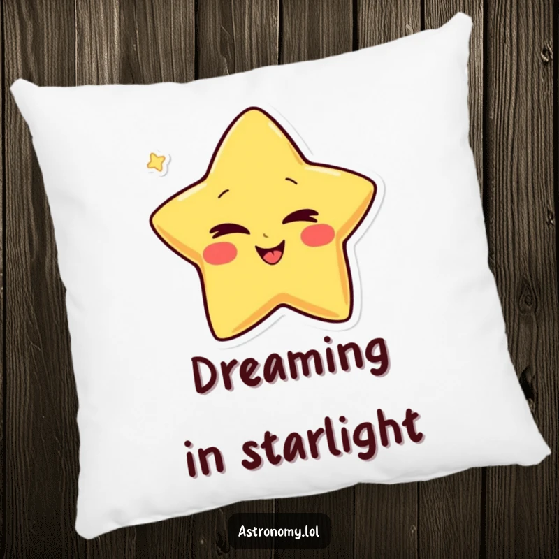 Funny Pillow adorned with a giggling star character winking conspiratorially, offering comfort and a touch of playful, humorous design.