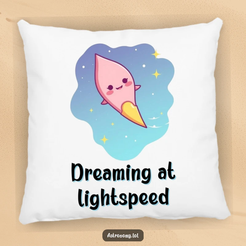 Funny comet cuddle pillow with a giggling character streaking across the sky, a humorous and cozy gift.