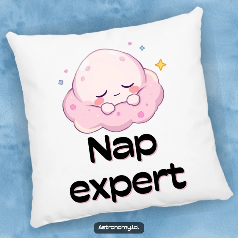 Funny Pillow: A Sleepy Nebula Character Drifting Peacefully, offering soft comfort and a serene, humorous design. A lovely gift.