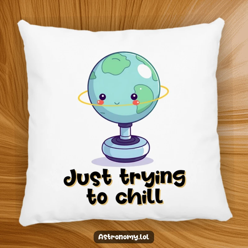 Funny pillow: A small planet wobbling on a fidget spinner, offering a humorous and comfortable accent piece.