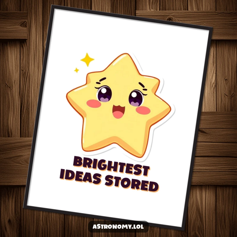 Funny digital art print of a delighted star character twinkling brightly with wide eyes, bringing cheerful vibes. Instant gift.