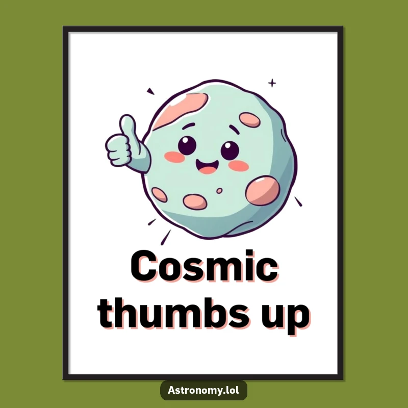 Funny Asteroid Digital Art Print: Bouncing Space Rock Art, Cheerful Thumbs Up Decor, Perfect Gift
