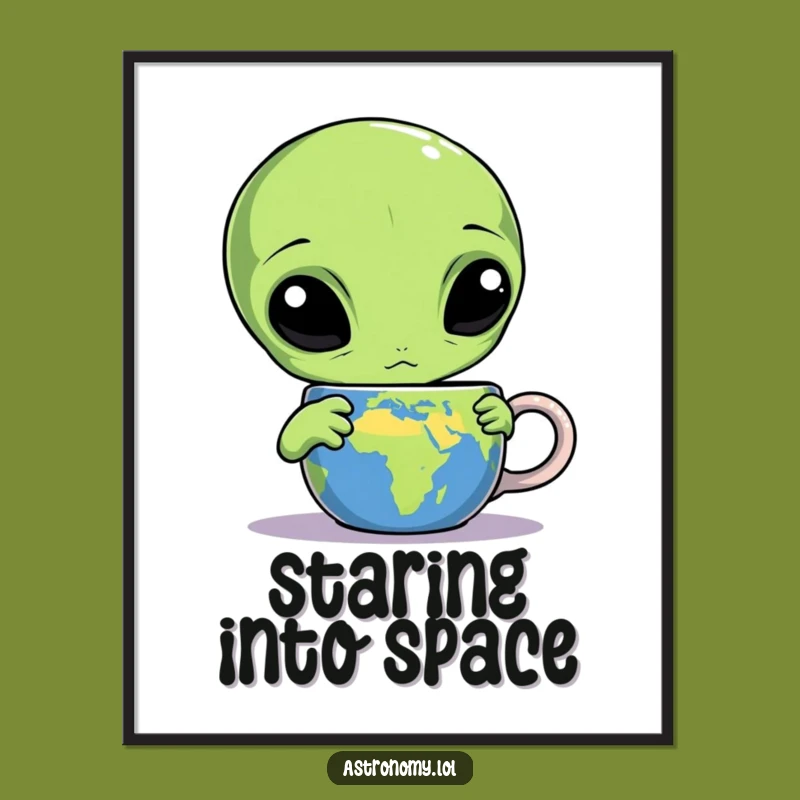 Funny Alien Earth Mug Digital Art - Three-Eyed Space Print Gift