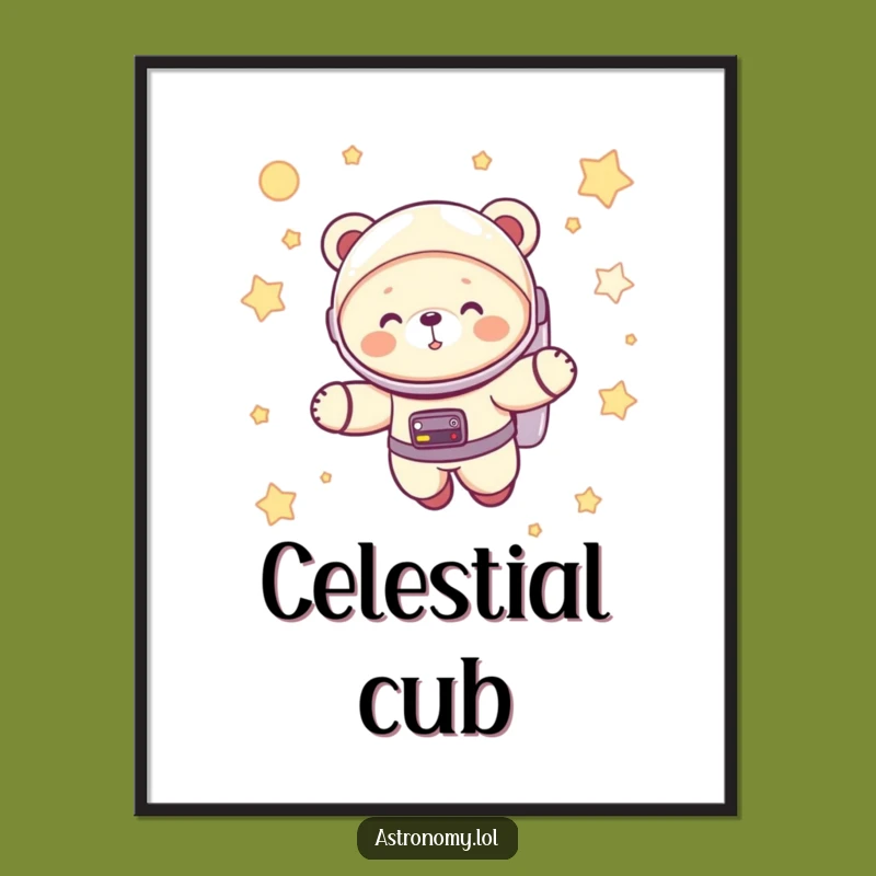 Funny Astronaut Bear Cub Digital Print: Giggling Space Explorer Art Gift