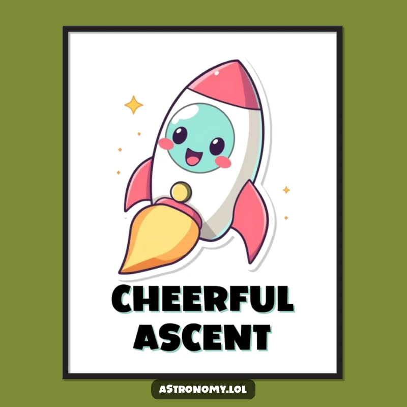 Funny Cheerful Rocket Digital Print: Blasting Off Celestial Art Gift