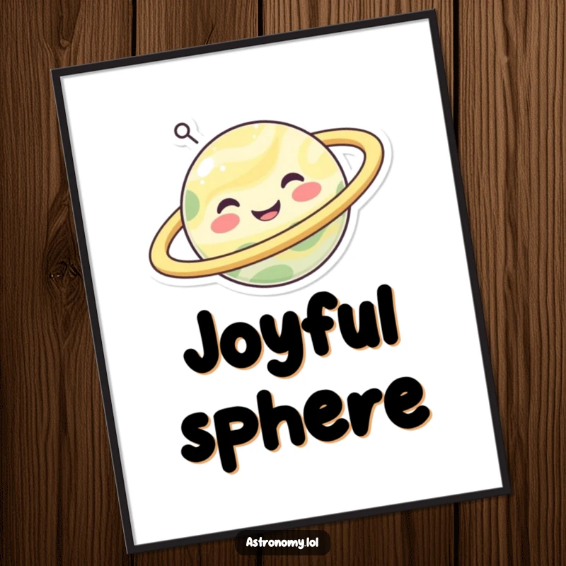 Funny happy planet character with a wide smile and spinning rings, a high-resolution digital art print for instant download.