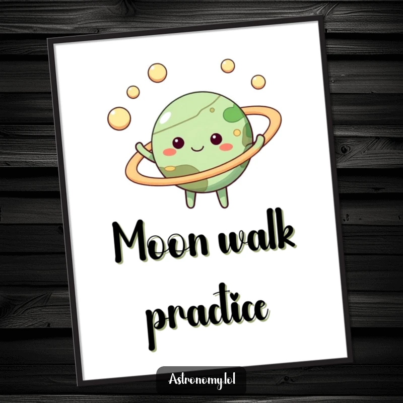 Funny planet digital art print of a happy character juggling moons, a delightful and downloadable piece of celestial artwork.