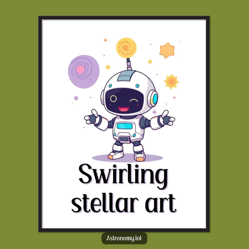 Funny Robot Juggling Galaxies Digital Art Print Instant Download