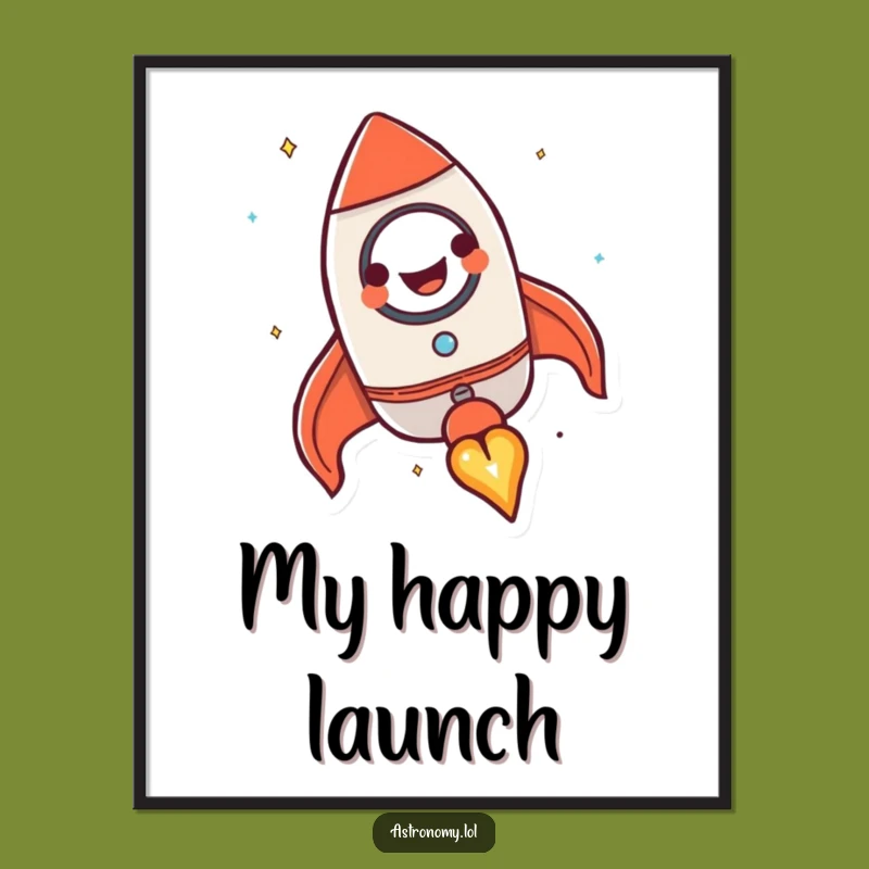Funny Rocket Ship Digital Art: Happy Blasting Off Print Gift