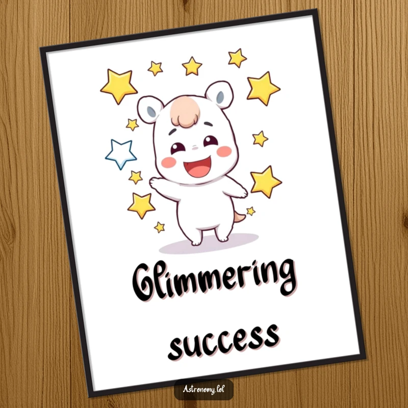 Funny Digital Art Print: A smiling character juggles sparkling stars, creating a whimsical and uplifting visual for instant home decor.