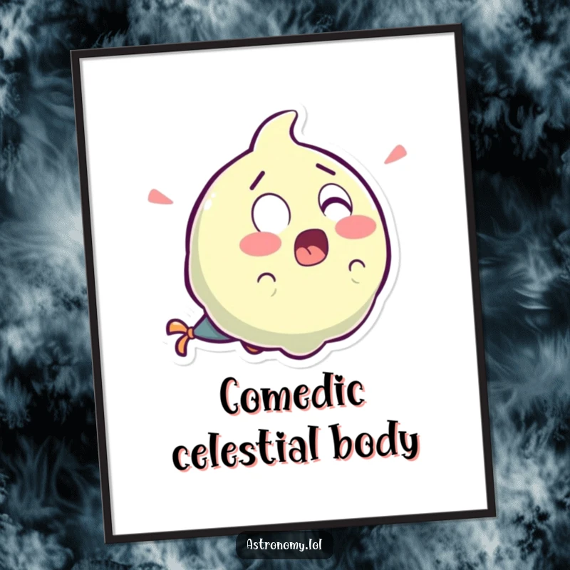 Funny surprised comet character with a laughter tail, a high-resolution digital download for humorous wall art.