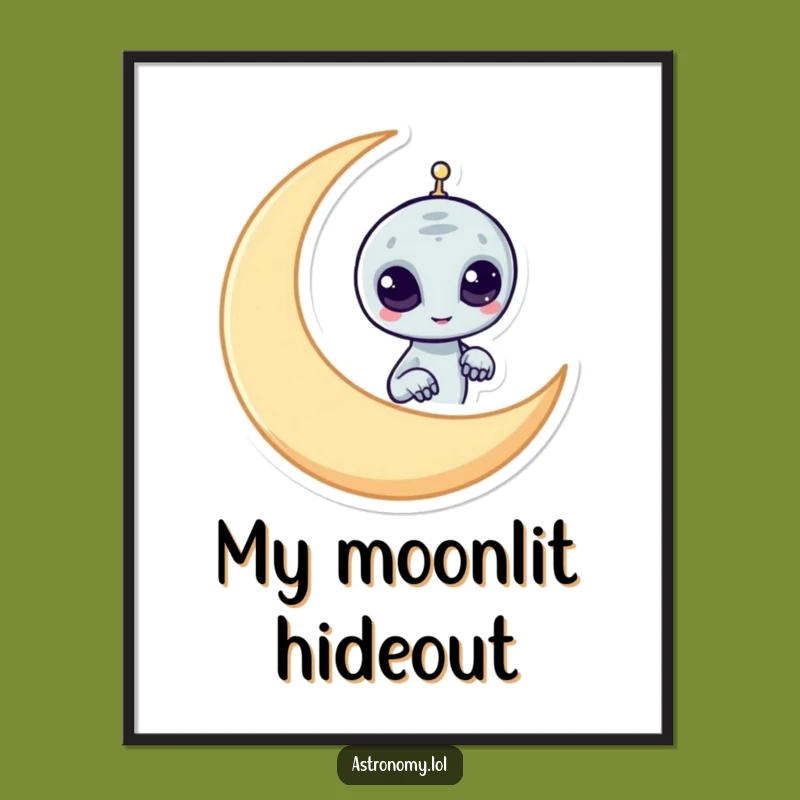 Funny Alien Digital Art: Mischievous Moon Peeker Print Gift