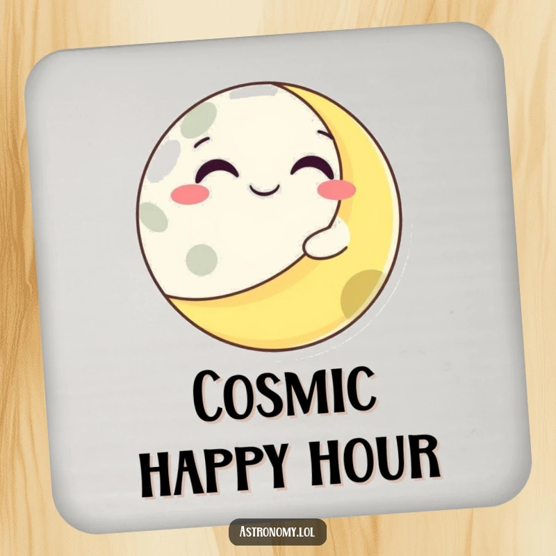 Funny grinning moon character winking from behind a playful planet, offering surface protection with celestial humor.