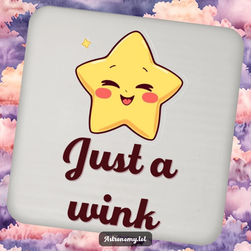 Funny Drink Coaster featuring a giggling star character winking conspiratorially, protecting surfaces with a dose of playful humor.