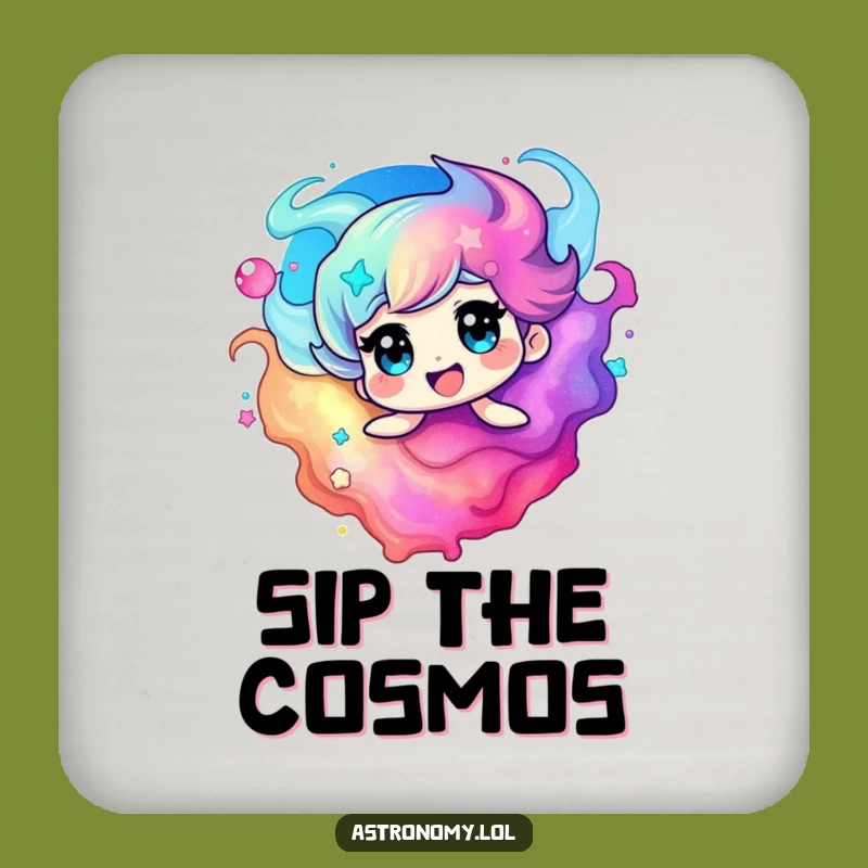 Funny Nebula Drink Coasters, Vibrant Swirling Colors, Set of Cosmic Character Protectors