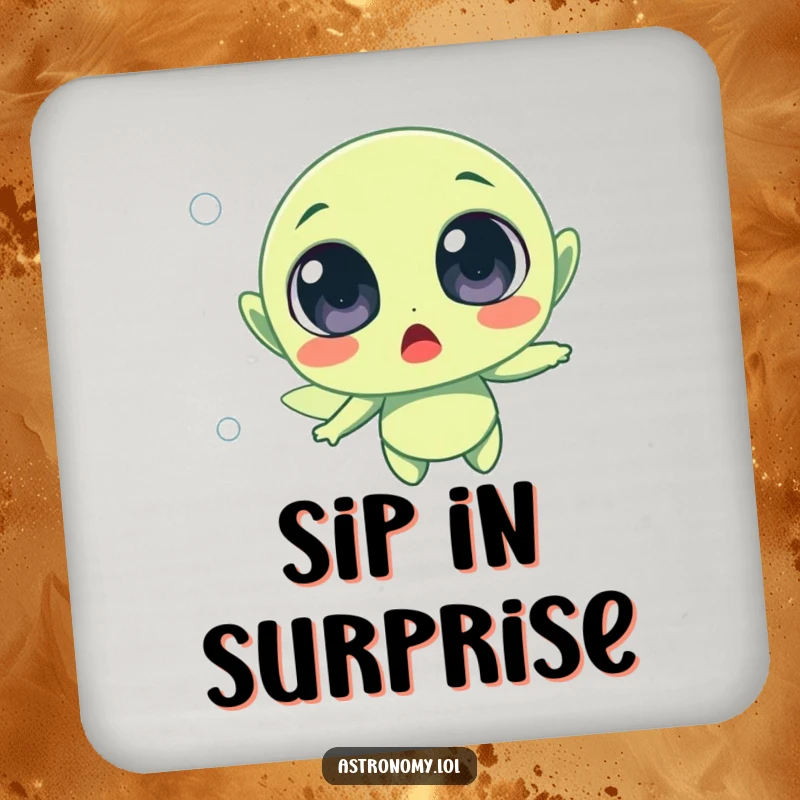 Funny surprised alien character with wide eyes floating in space, offering surface protection with cosmic humor.