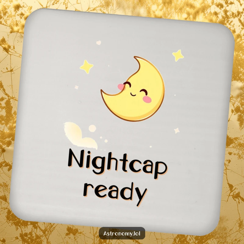 Funny coaster featuring a giggling moon character winking from the sky, protecting surfaces with a dose of cosmic amusement.