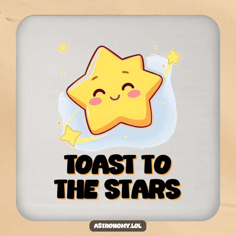 Funny Star Coaster featuring a winking galaxy character, protecting surfaces with cosmic cuteness and a touch of humor.
