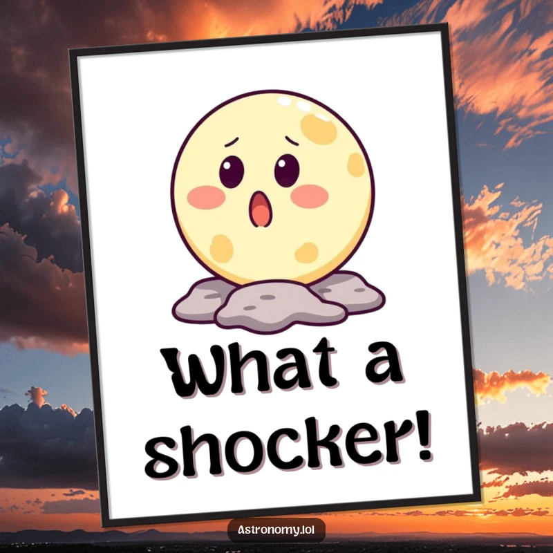 Funny moon poster featuring a surprised lunar character with a crater mouth, designed to bring whimsical surprise to decor.