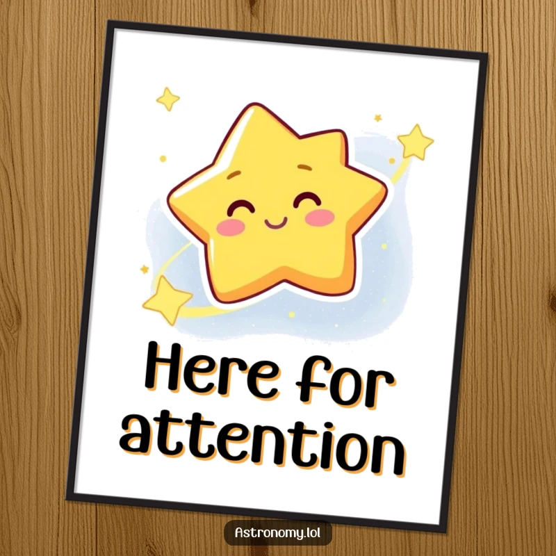 Funny Star Poster featuring a smiling, winking character from a distant galaxy, adding a whimsical and cheerful cosmic vibe.