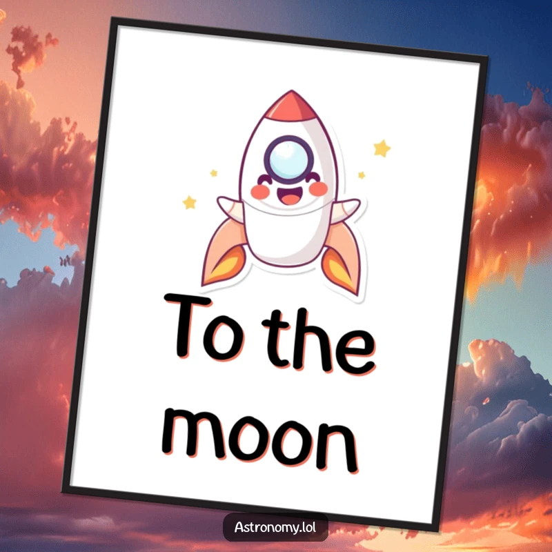 Funny Poster of a playful rocket character smiling and blasting off, capturing the spirit of adventure and space exploration.