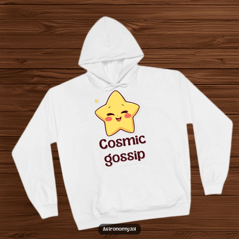 Funny Hoodie showcasing a giggling star character winking conspiratorially, offering warmth and a dash of playful, humorous mystery.