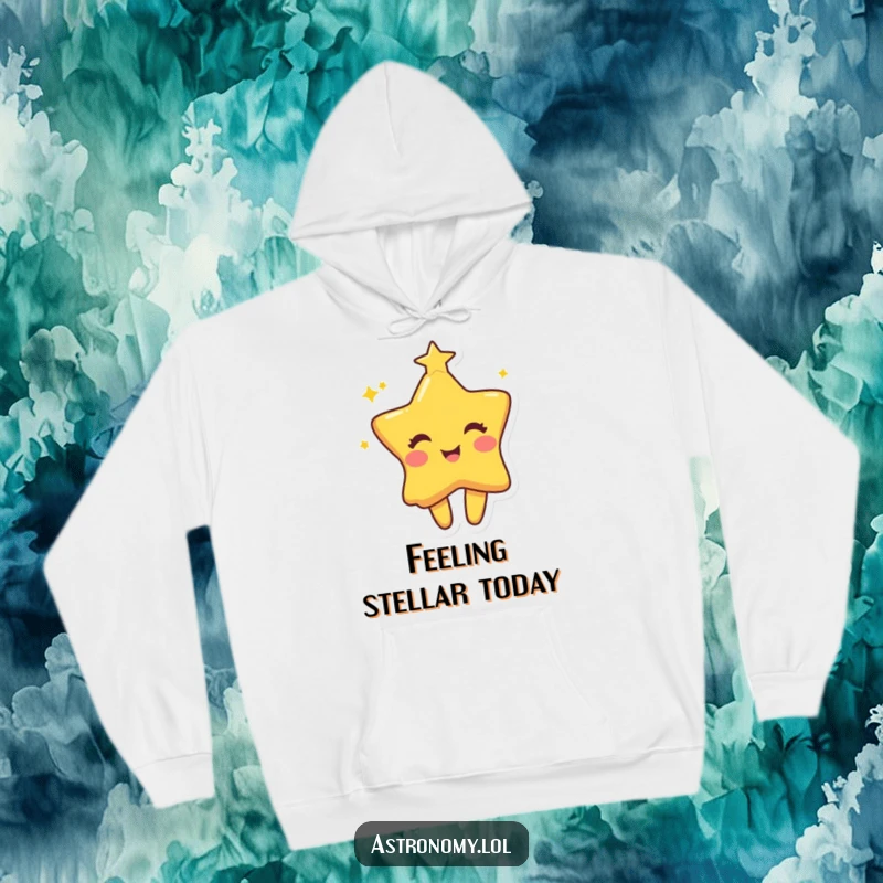 Funny star hoodie featuring a cute, playful character twinkling with mischievous joy, designed for comfort and style.