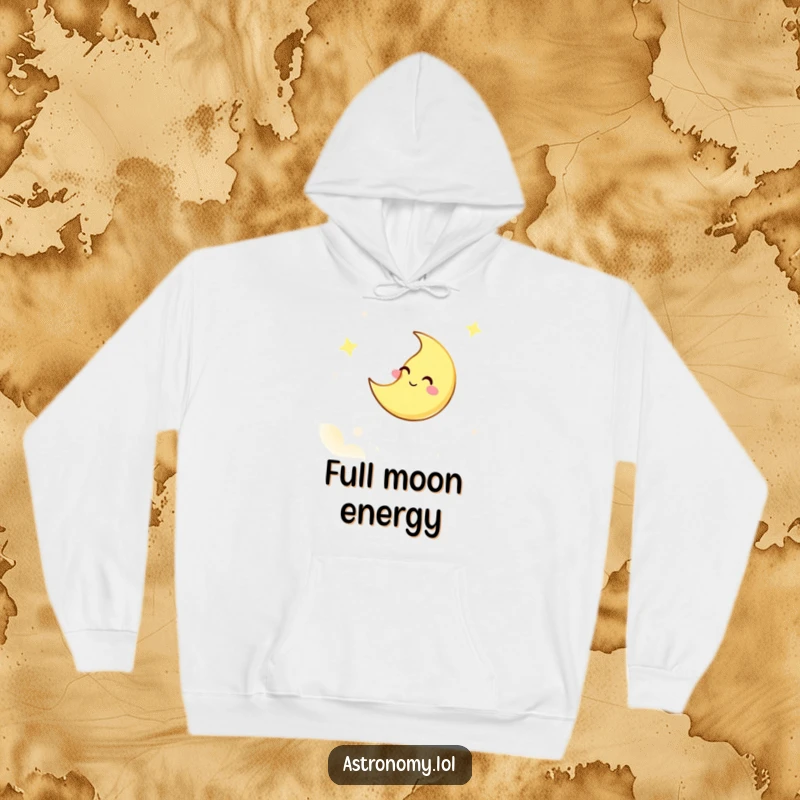 Funny hoodie featuring a giggling moon character winking from the night sky, offering warmth and playful cosmic vibes.