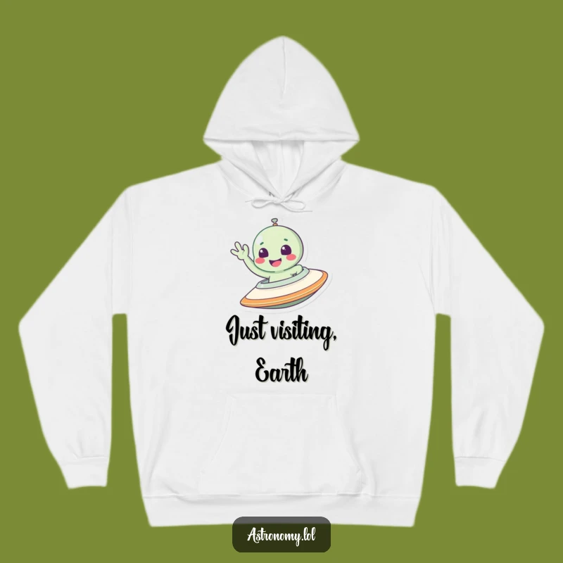 Funny Alien Hoodie: Waving Spaceship Dweller, Perfect Funny Gift