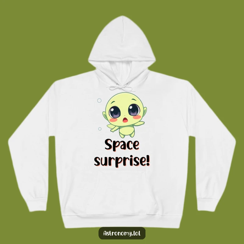 Funny Surprised Alien Floating Hoodie - Cozy Cosmic Shock!