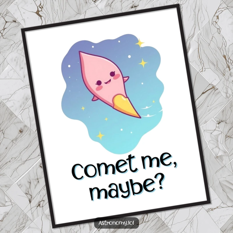 Funny Free Printable Wall Art: A smiling, giggling comet character streaking rapidly across a dark, starry sky.