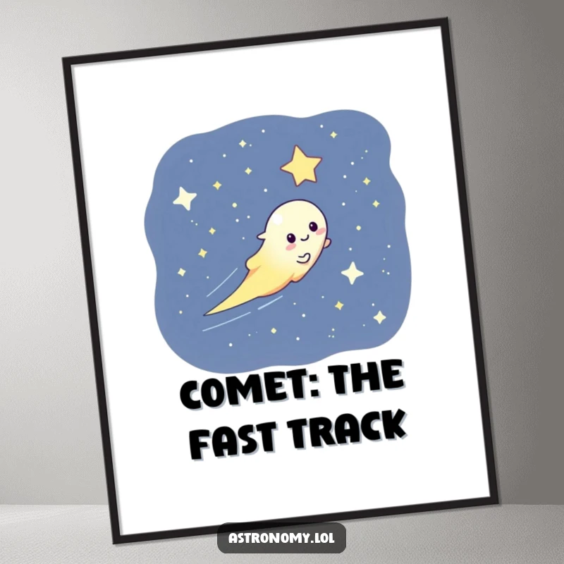 Funny Free Printable Wall Art: A playful comet character streaking energetically across a beautiful starry night sky.