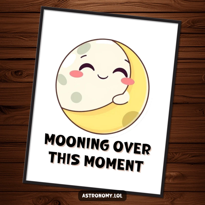 Funny Free Printable Wall Art: Grinning moon character winking playfully from behind a planet, adding a cosmic flair.