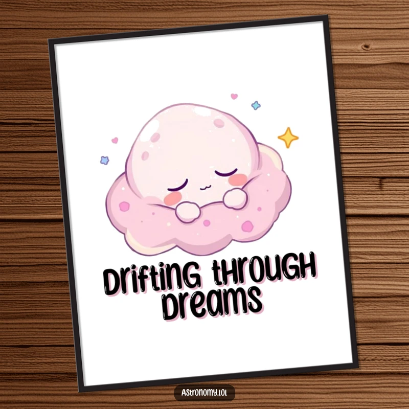 Funny Free Printable Wall Art: A sleepy nebula character drifts peacefully, bringing a calm and humorous ambiance to your room.