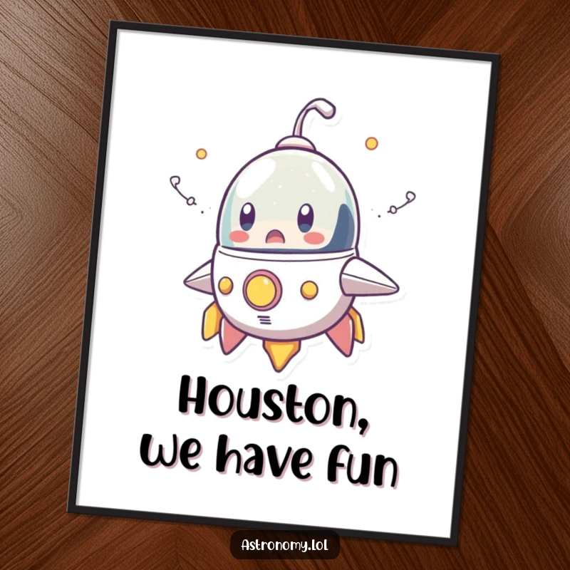 Funny Free Printable Wall Art depicting a surprised spaceship character expelling comical smoke, ideal for adding a quirky vibe, DIY art.