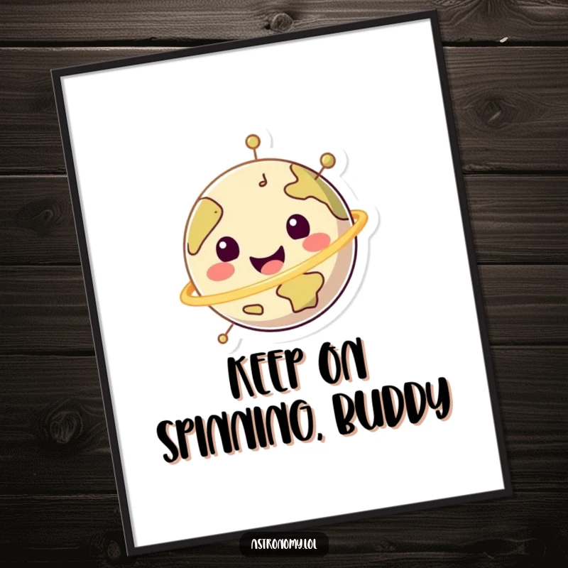 Funny Free Printable Wall Art: A happy planet character spinning cheerfully on its axis, radiating joy and fun.