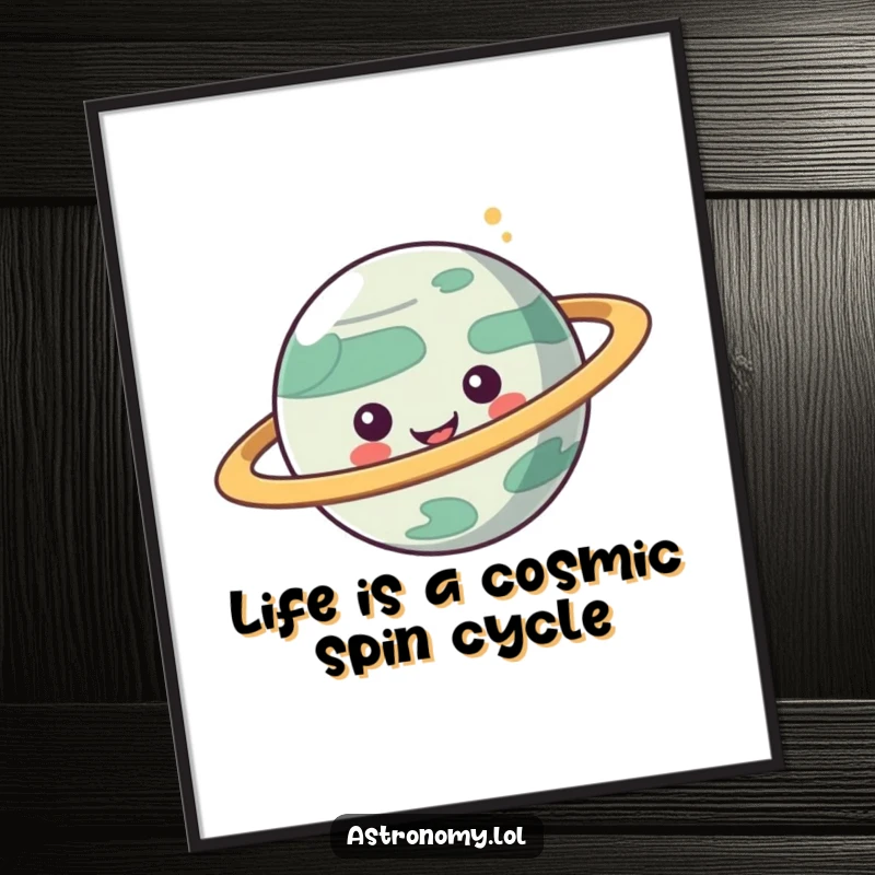 Funny Free Printable Wall Art: A whimsical planet character with its signature rings spinning merrily in space.