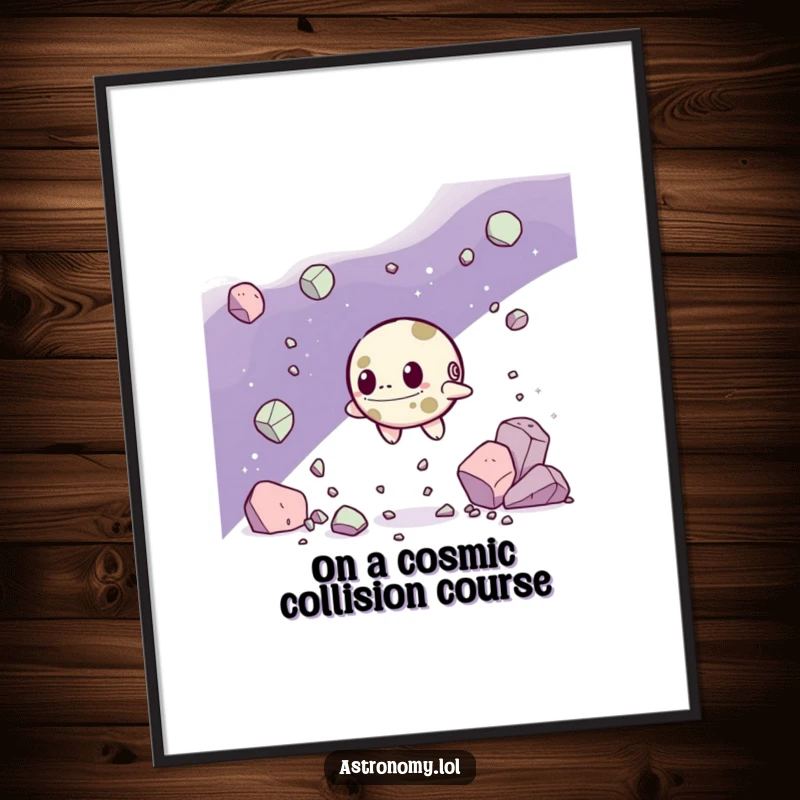 Funny Free Printable Wall Art: A determined asteroid character bravely navigates through debris, adding a sense of adventure to your decor.